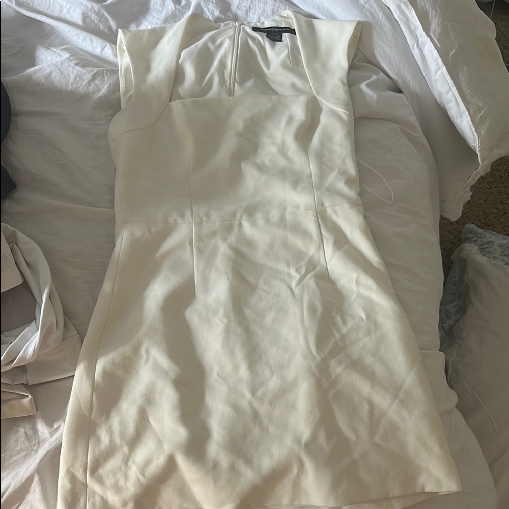 French Connection White Ruched Long Sleeve Sheath Dress